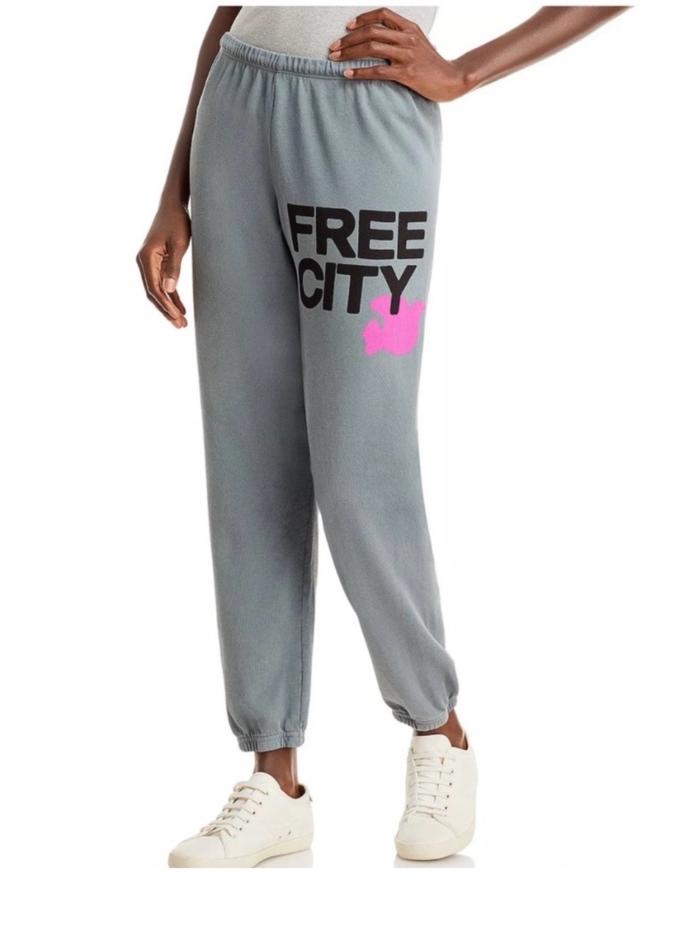FREECITY women’s Gray Fleece Joggers with Pink Graphic size S